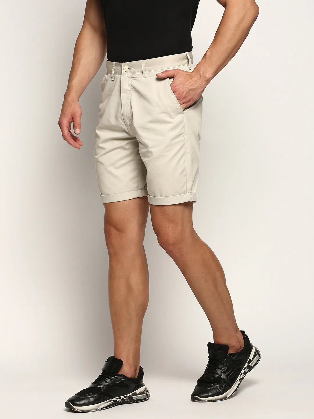 Men Beige Solid Shorts