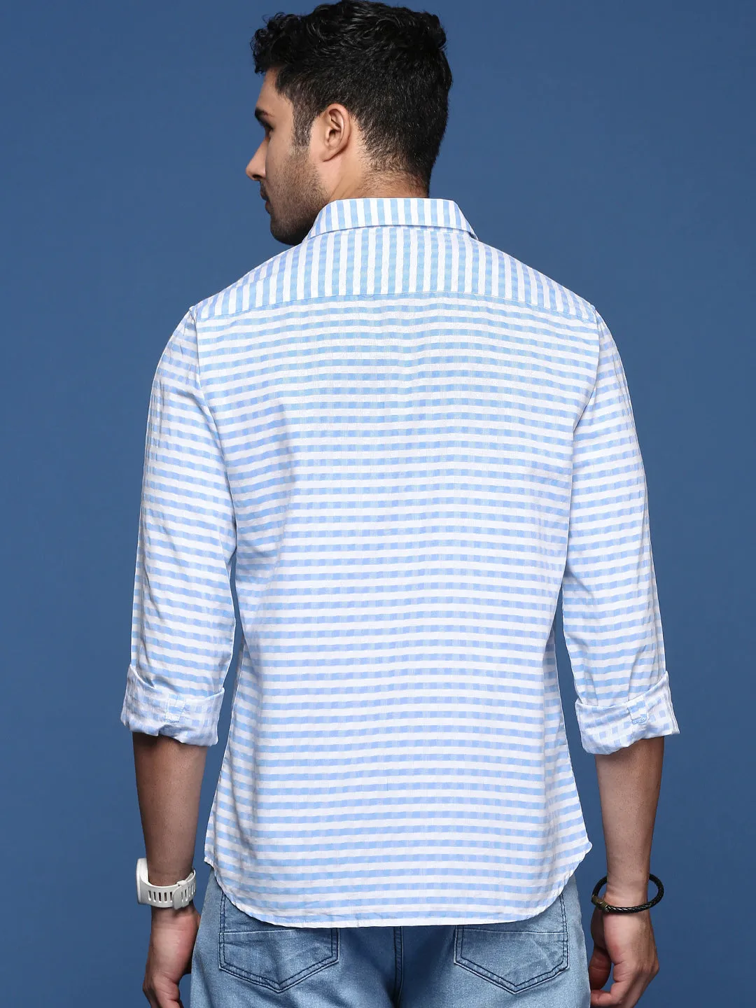 Men Checked Blue Slim Fit Shirt