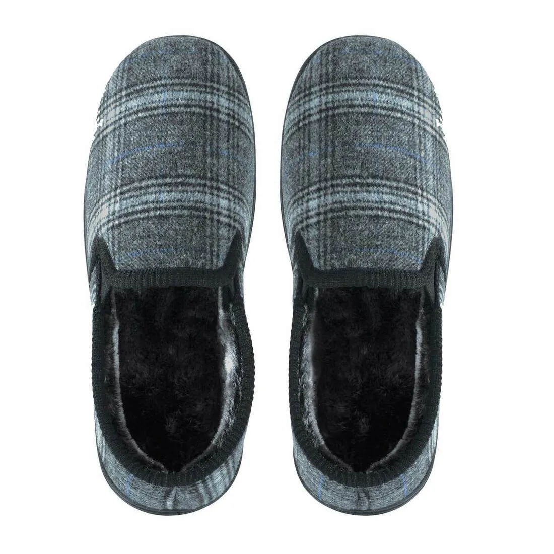 Mens Full Slippers Check Fleece Faux Fur Lining Non-Slip Sole