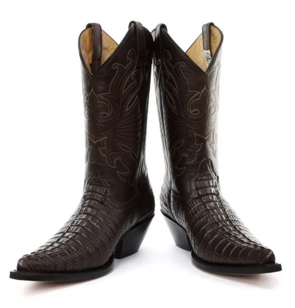 Mens Hi Cowboy Boots Pointed Black Brown Grinders Leather Crocodile Western Cuban