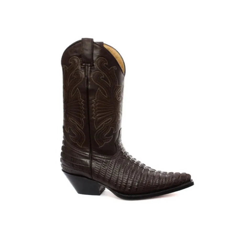 Mens Hi Cowboy Boots Pointed Black Brown Grinders Leather Crocodile Western Cuban