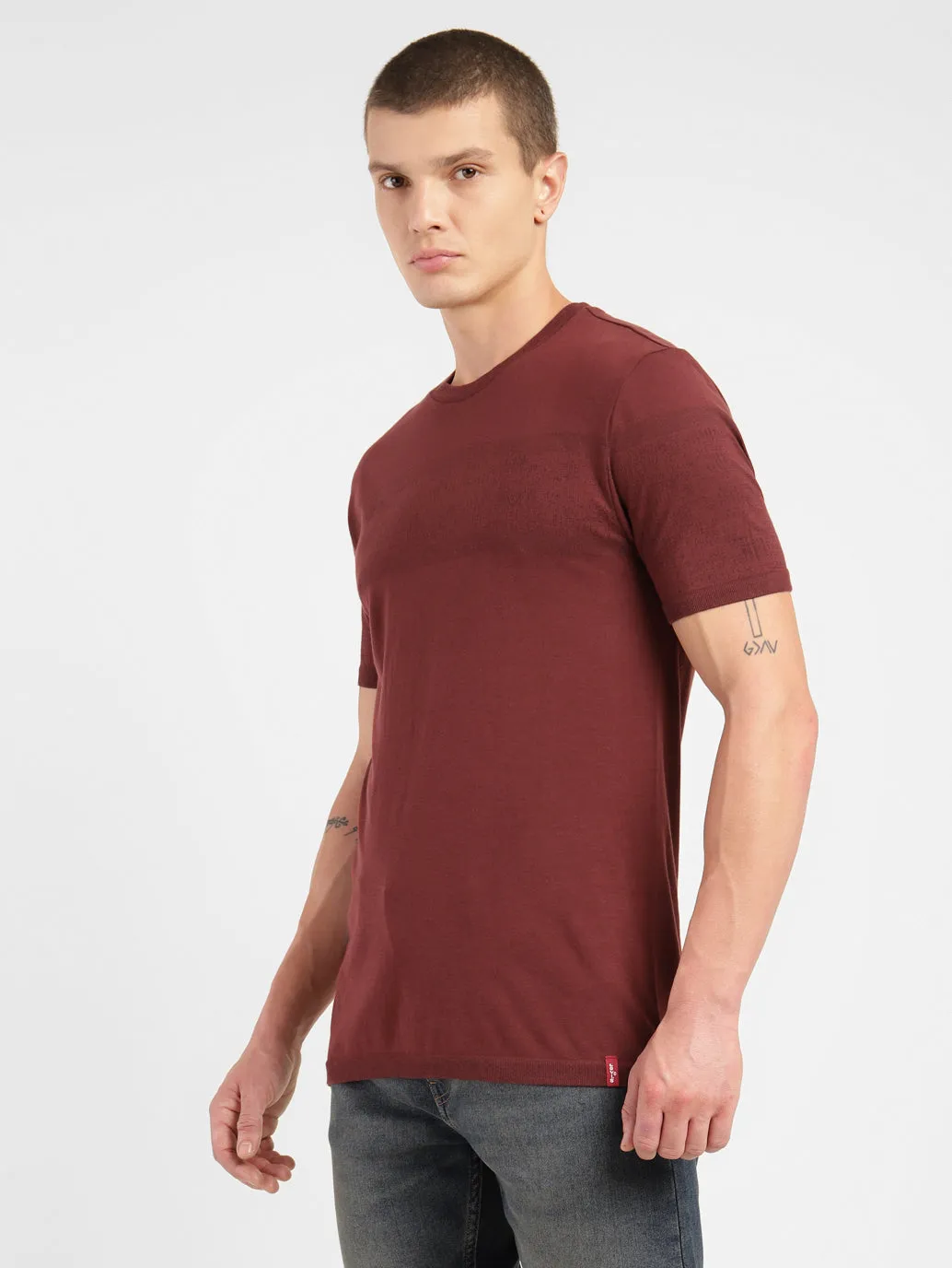 Men's Solid Crew Neck T-shirt Maroon