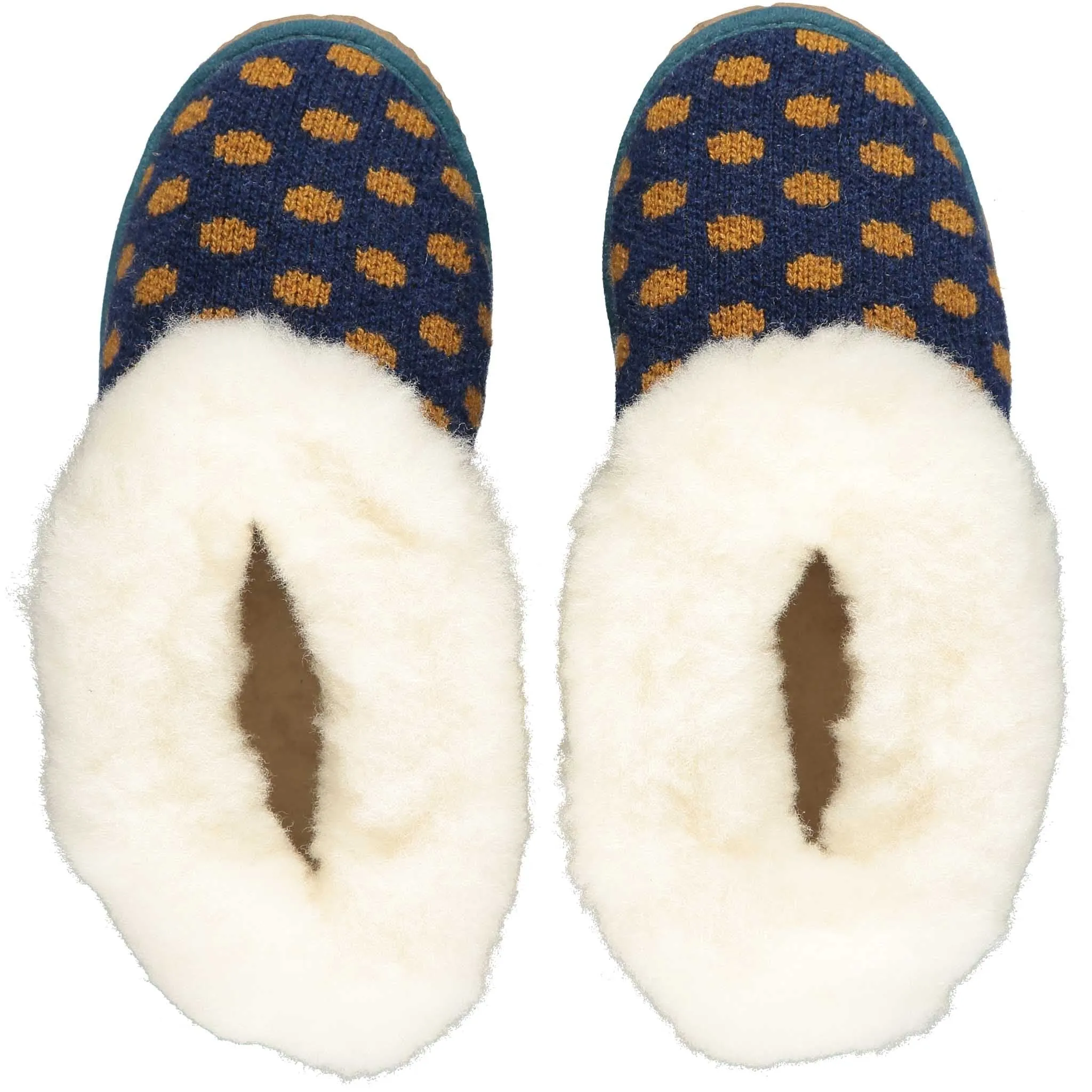 Navy & Mustard Spot Lambswool & Sheepskin Boot Slippers