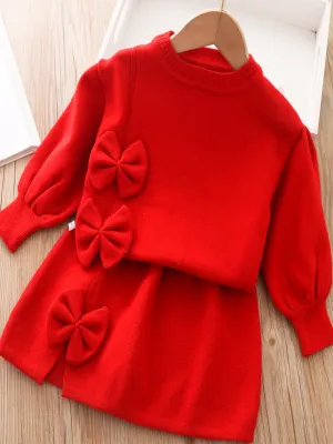 Oh So Precious Bowknot Sweater and Skirt Set