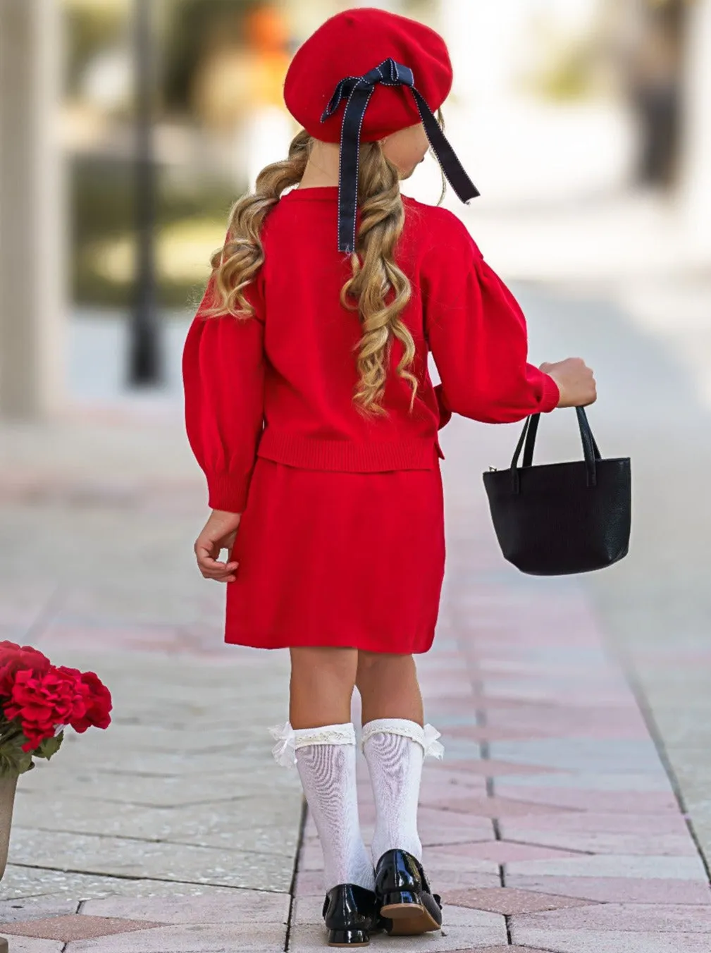 Oh So Precious Bowknot Sweater and Skirt Set