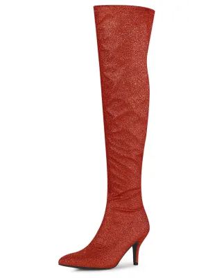 Red Stylish Glitter Over The Knee Boots