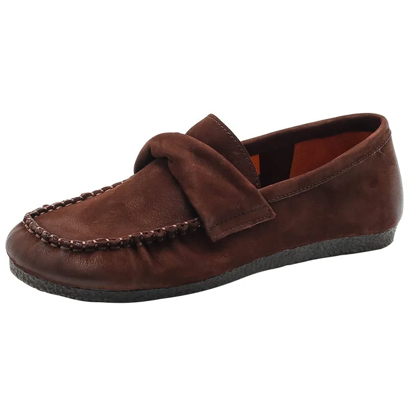 Retro Suede Leather Loafers for Women in Red/Khaki/Coffee