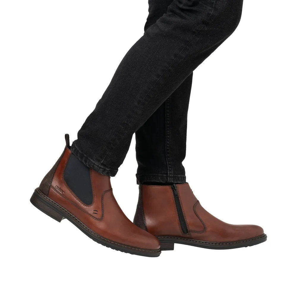 Rieker 17654-22 Mens Wide Toffee Leather Side Zip Ankle Boots