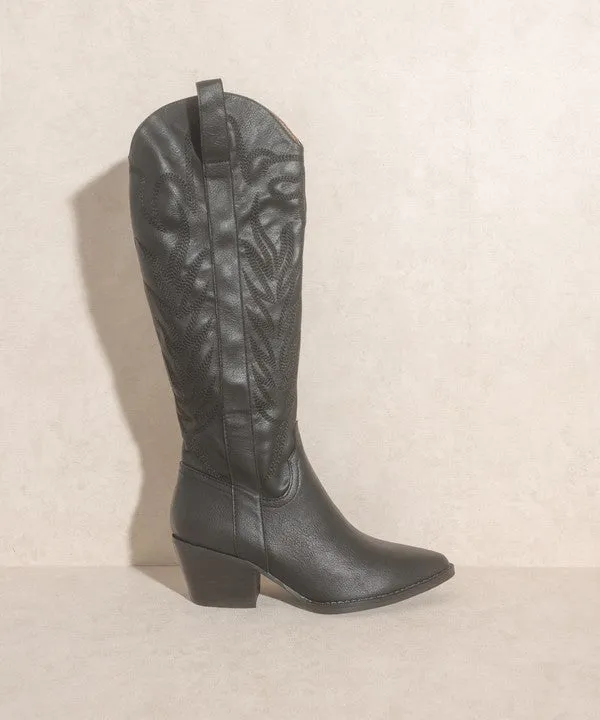 Samara - Embroidered Tall  Leather Boots For Women