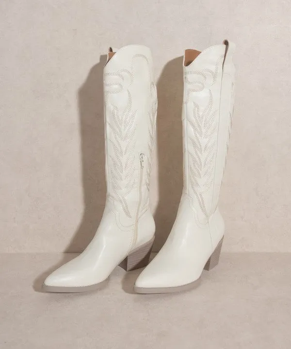 Samara - Embroidered Tall  Leather Boots For Women