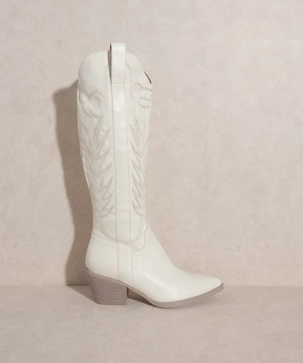 Samara - Embroidered Tall  Leather Boots For Women