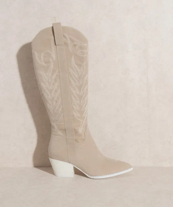 Samara - Embroidered Tall  Leather Boots For Women