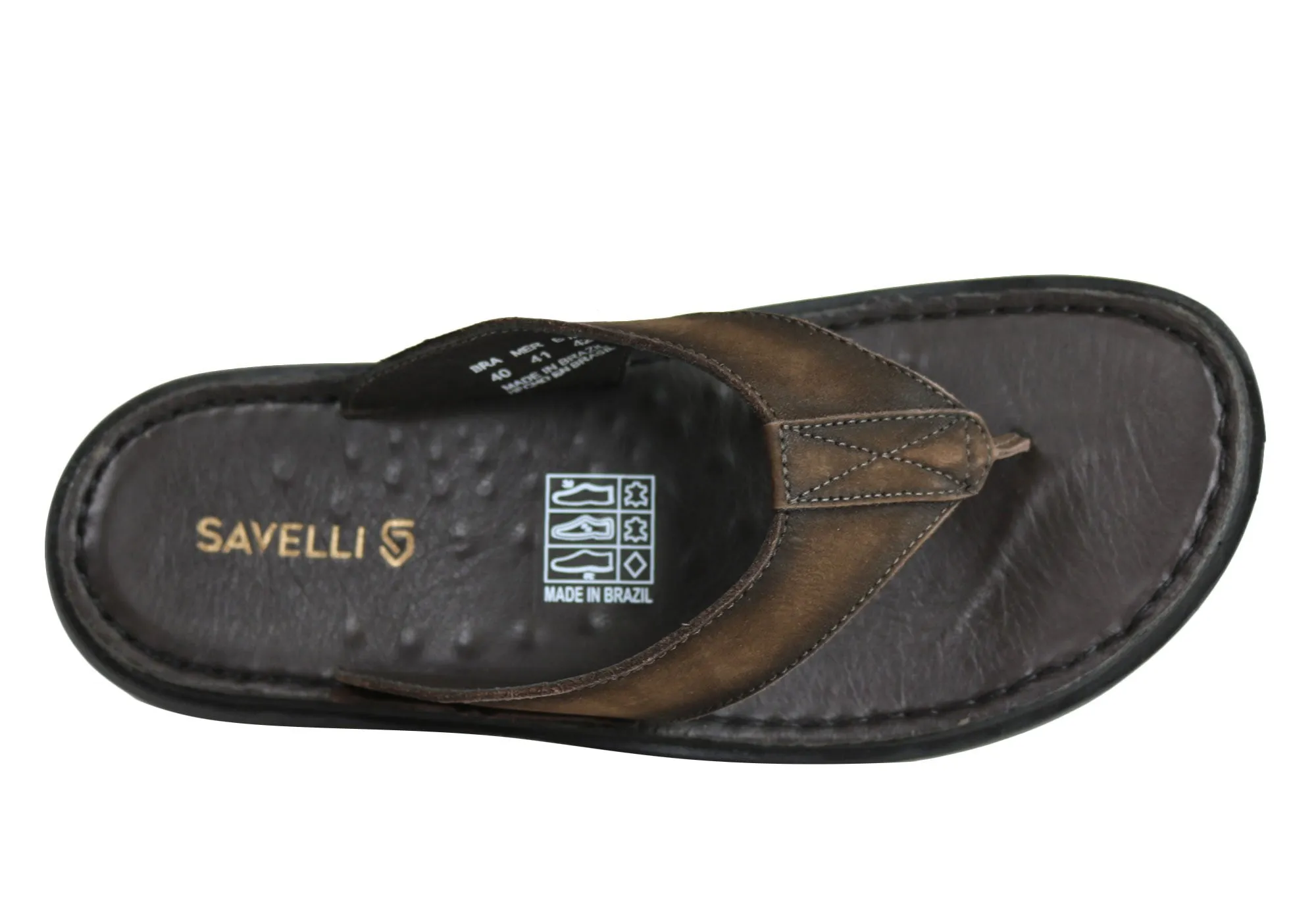 Savelli Wyatt Mens Comfortable Leather Thongs Sandals Made In Brazil