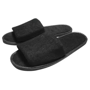 Slippers Black Open Toe Towelling (100) - 90p pair