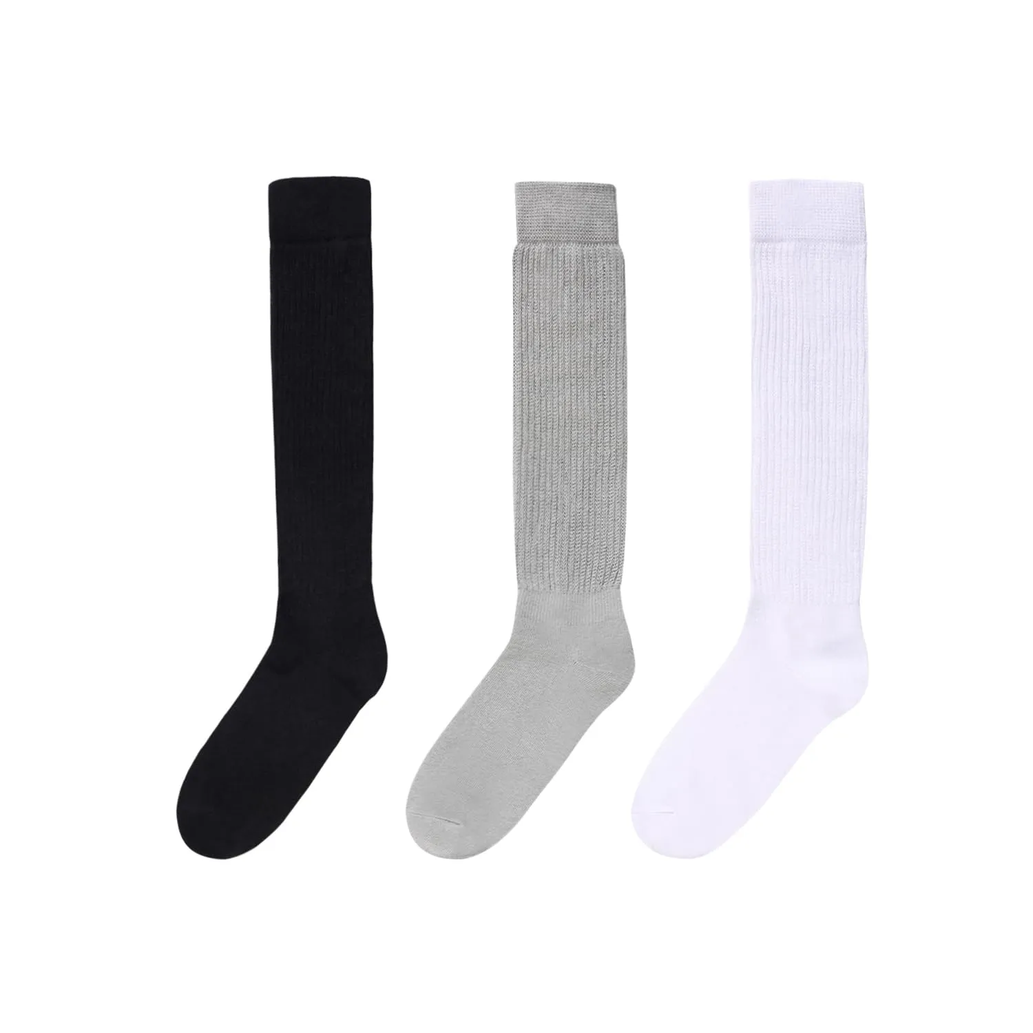 Slouch Socks for Women Girls - Scrunch Socks for Women Pack, Long High Tube High Socks White Black Grey 3 Pairs