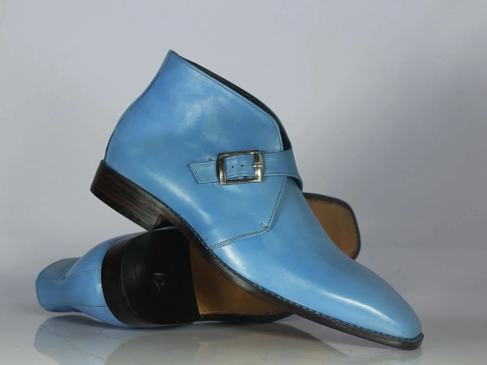 Stylish Handmade Men's Blue Buckle Ankle Boots, Men Leather Chukka Designer Boots