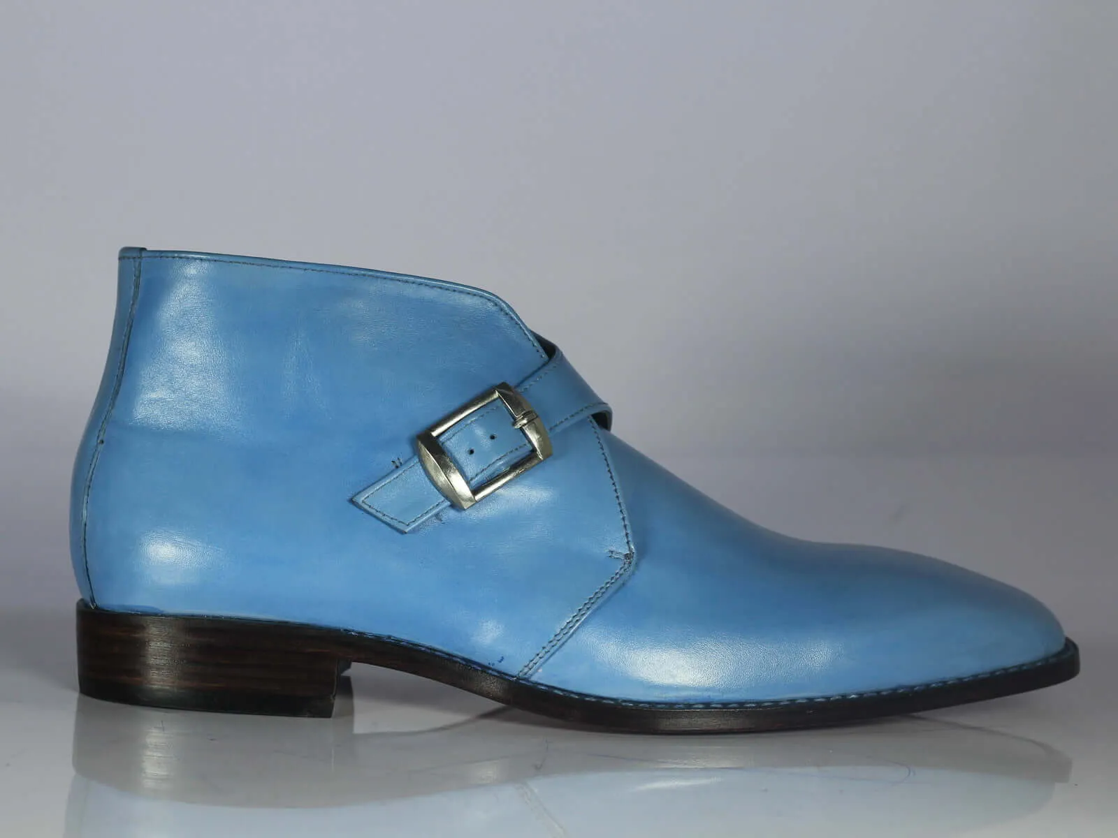 Stylish Handmade Men's Blue Buckle Ankle Boots, Men Leather Chukka Designer Boots