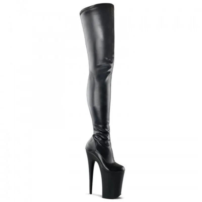 Stylish Patent Leather Ladies Boots with Transparent Heels in Black and White