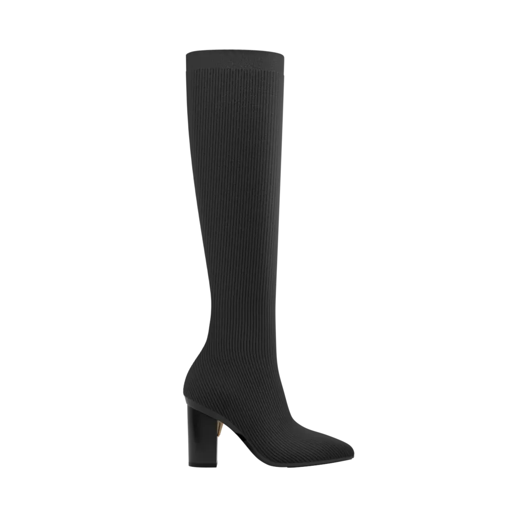 The Knee High Boot Coal Knit   Block Heel Kit 4 Coal