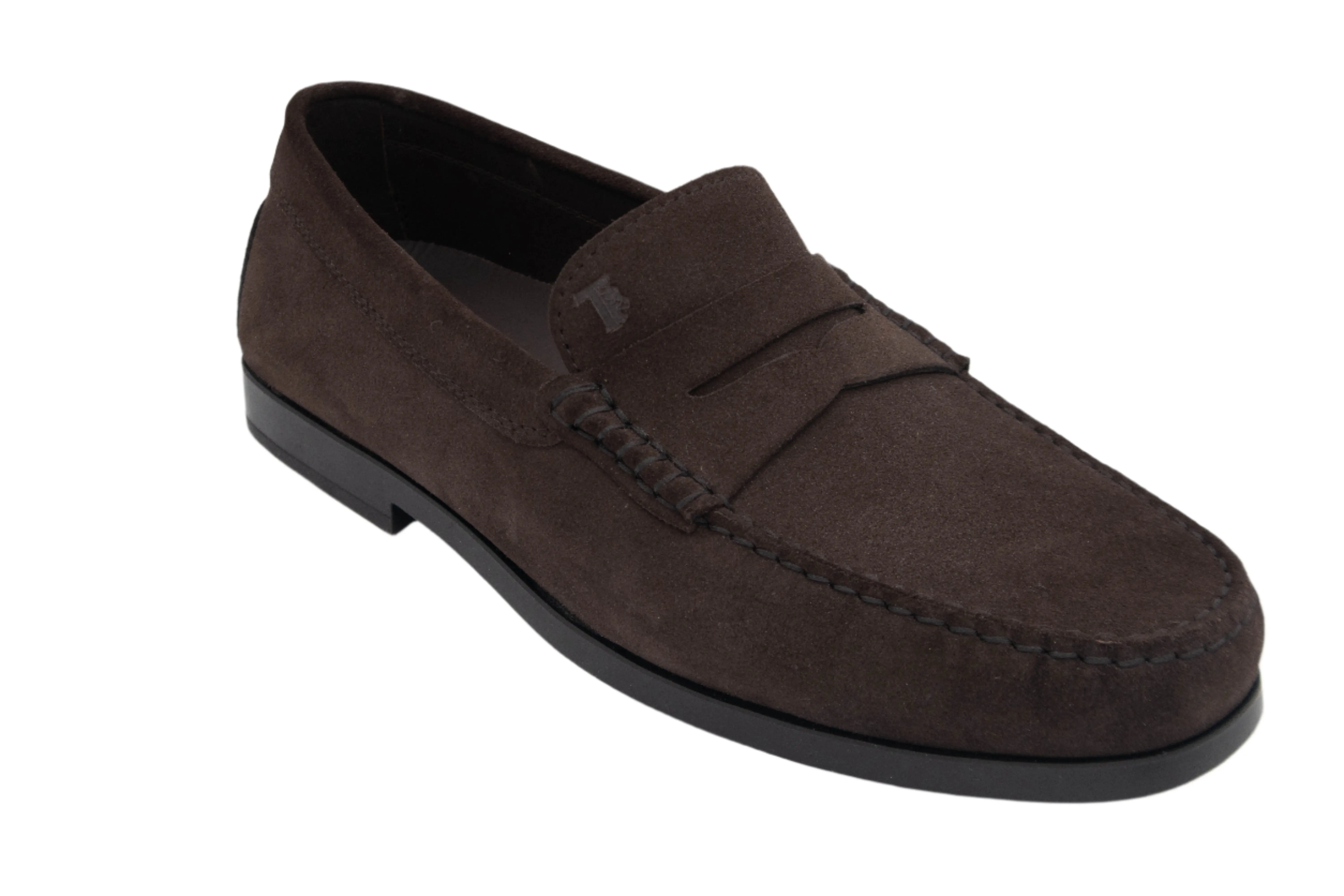 Tods Mens Suede Leather Loafers in Dark Brown