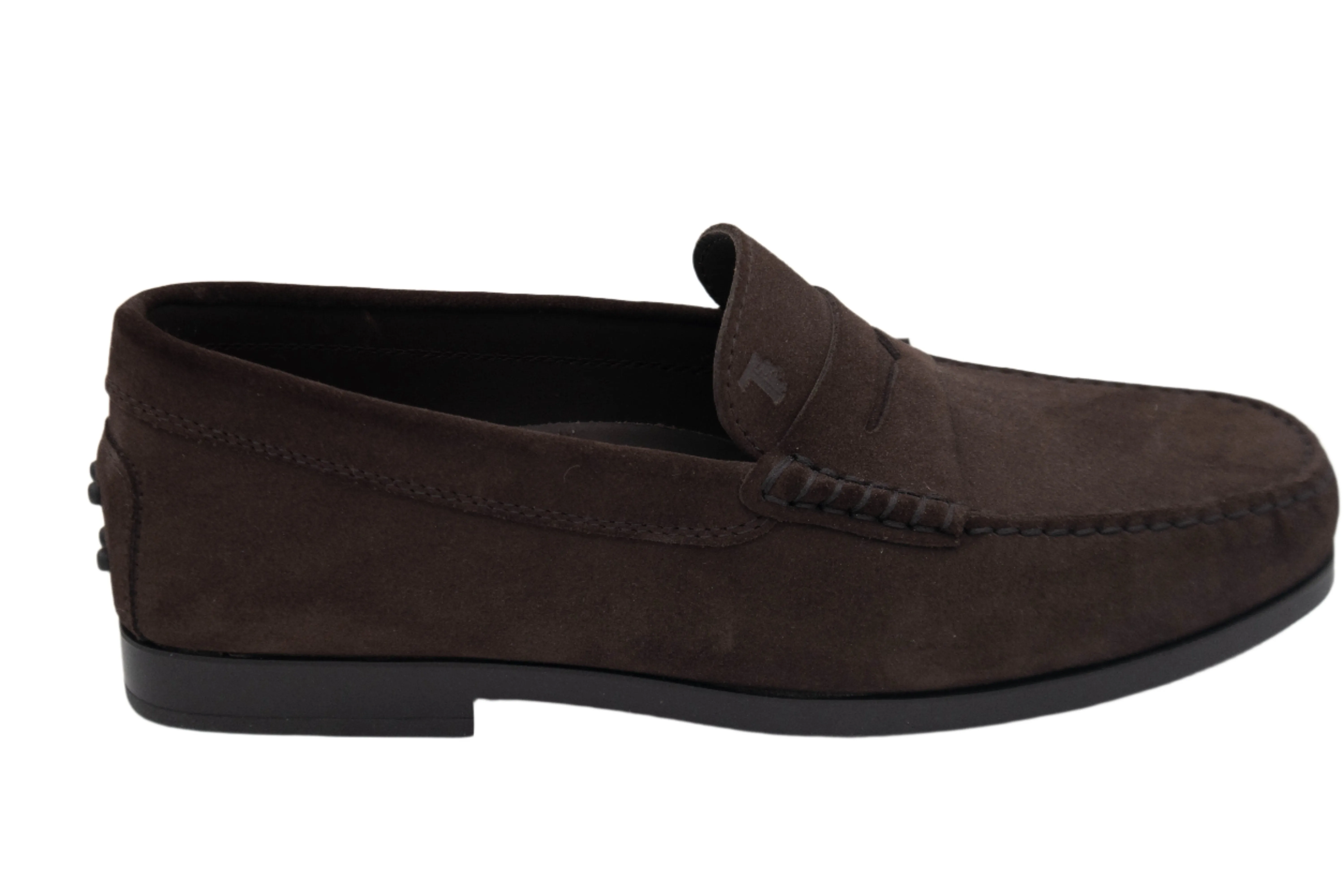 Tods Mens Suede Leather Loafers in Dark Brown