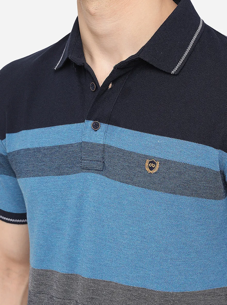 Twilight Blue Striped Slim Fit Polo T-Shirt | JadeBlue