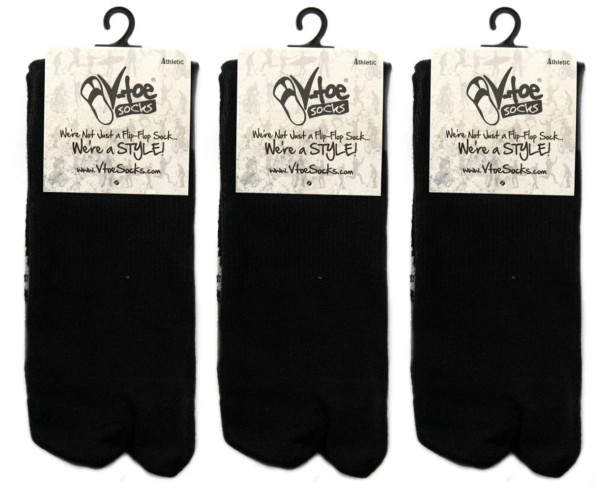 V-Toe Socks, Inc Unisex Casual Black Solid Socks (3 Pairs)