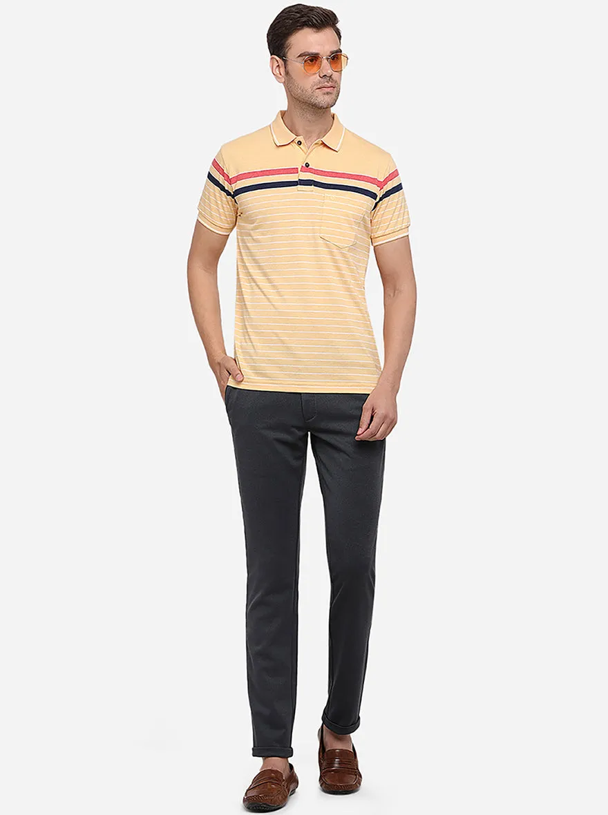 Vanila Yellow Striped Slim Fit Polo T-Shirt | Greenfibre