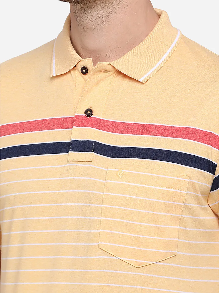 Vanila Yellow Striped Slim Fit Polo T-Shirt | Greenfibre