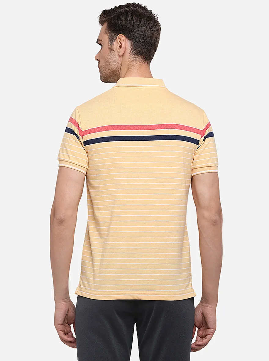 Vanila Yellow Striped Slim Fit Polo T-Shirt | Greenfibre