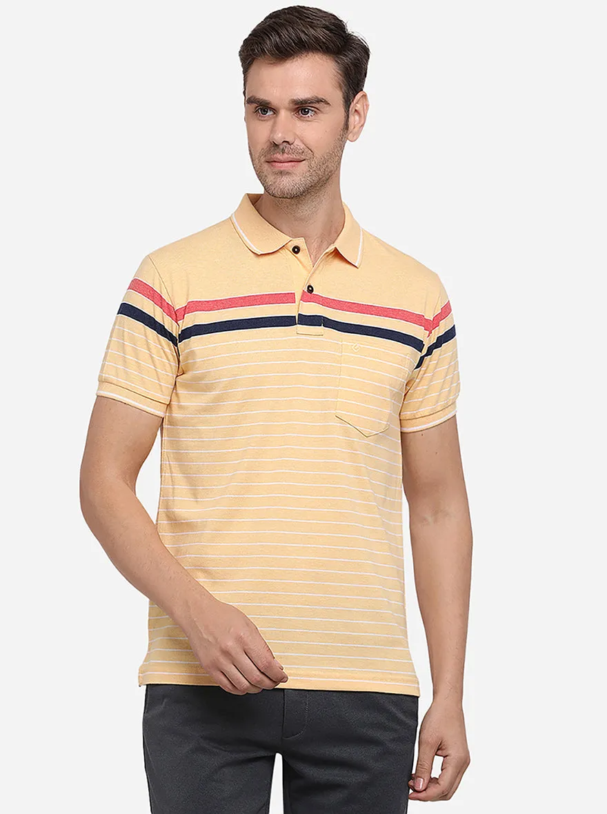 Vanila Yellow Striped Slim Fit Polo T-Shirt | Greenfibre