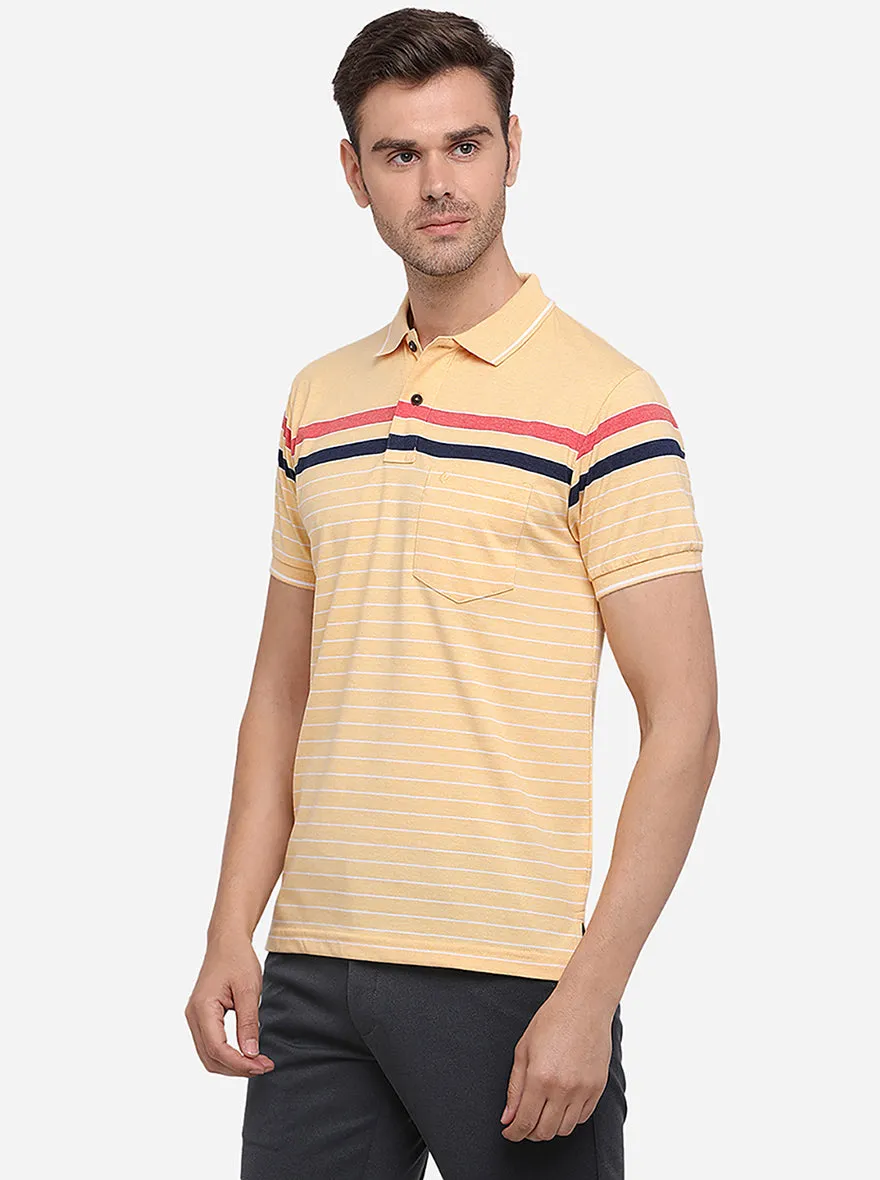 Vanila Yellow Striped Slim Fit Polo T-Shirt | Greenfibre