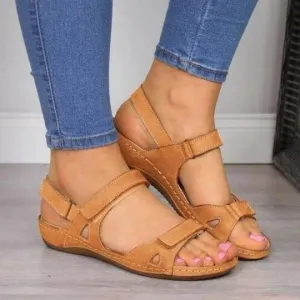 Velcro Design Peep-Toe Flat Sandals