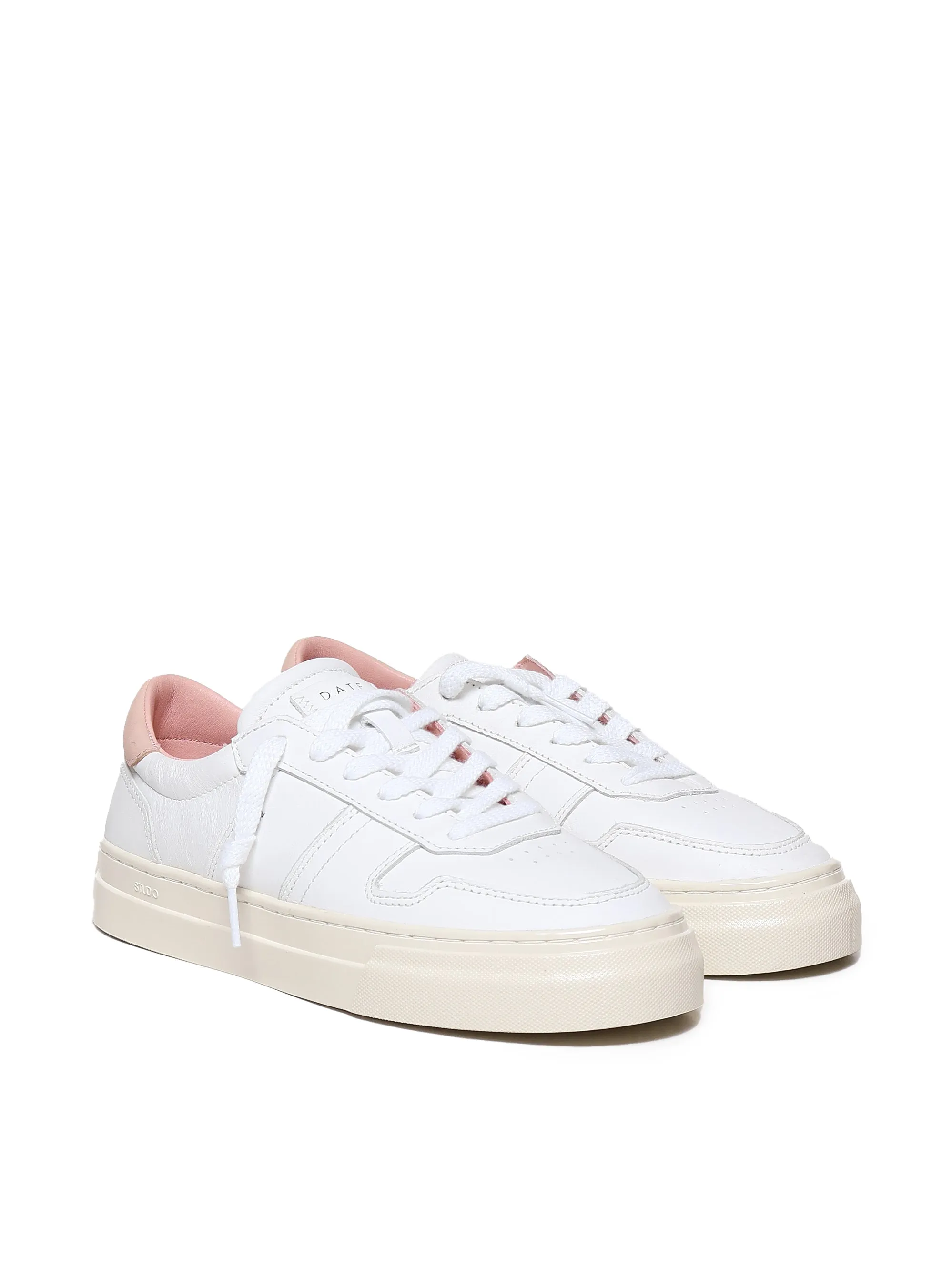 White and Pink Leather Sneakers for Women