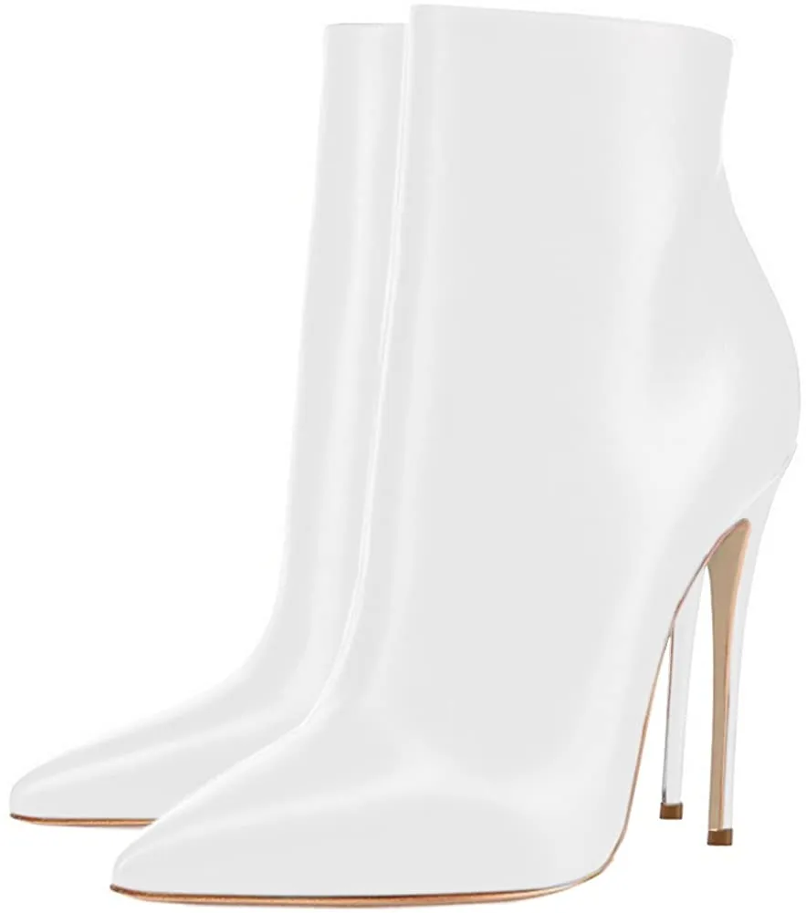 White Ankle Boots Closed Pointed Toe Stilettos