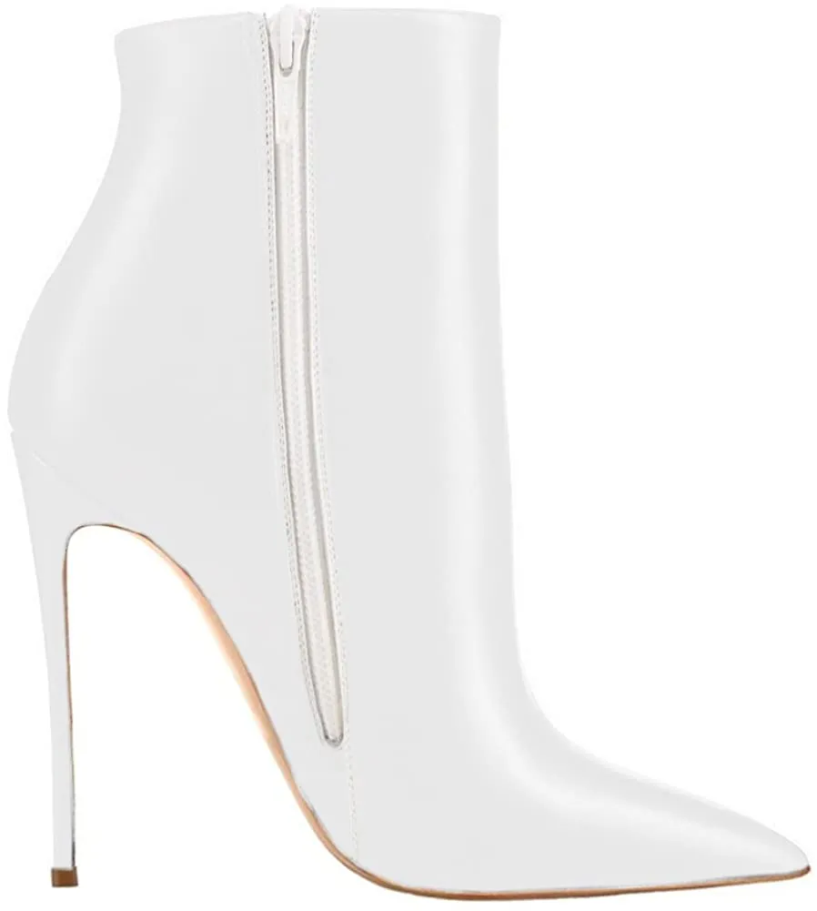 White Ankle Boots Closed Pointed Toe Stilettos