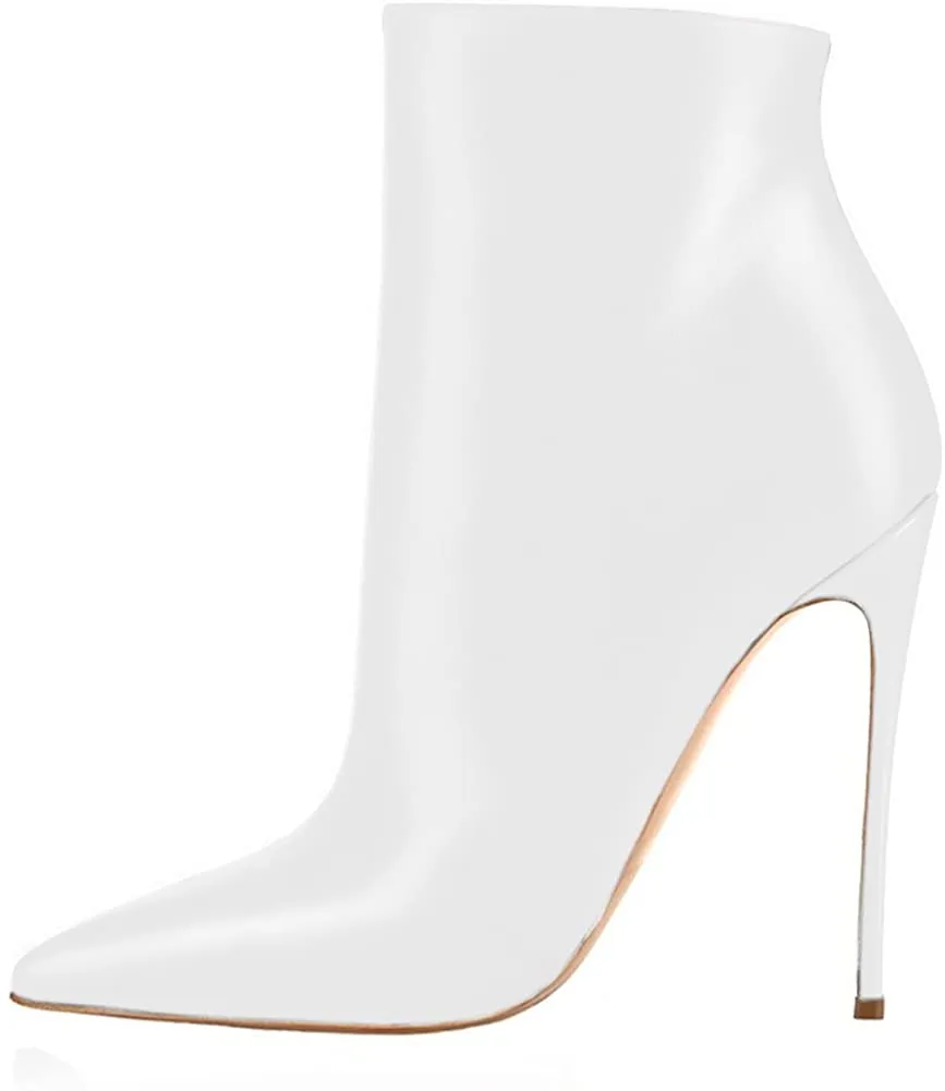 White Ankle Boots Closed Pointed Toe Stilettos