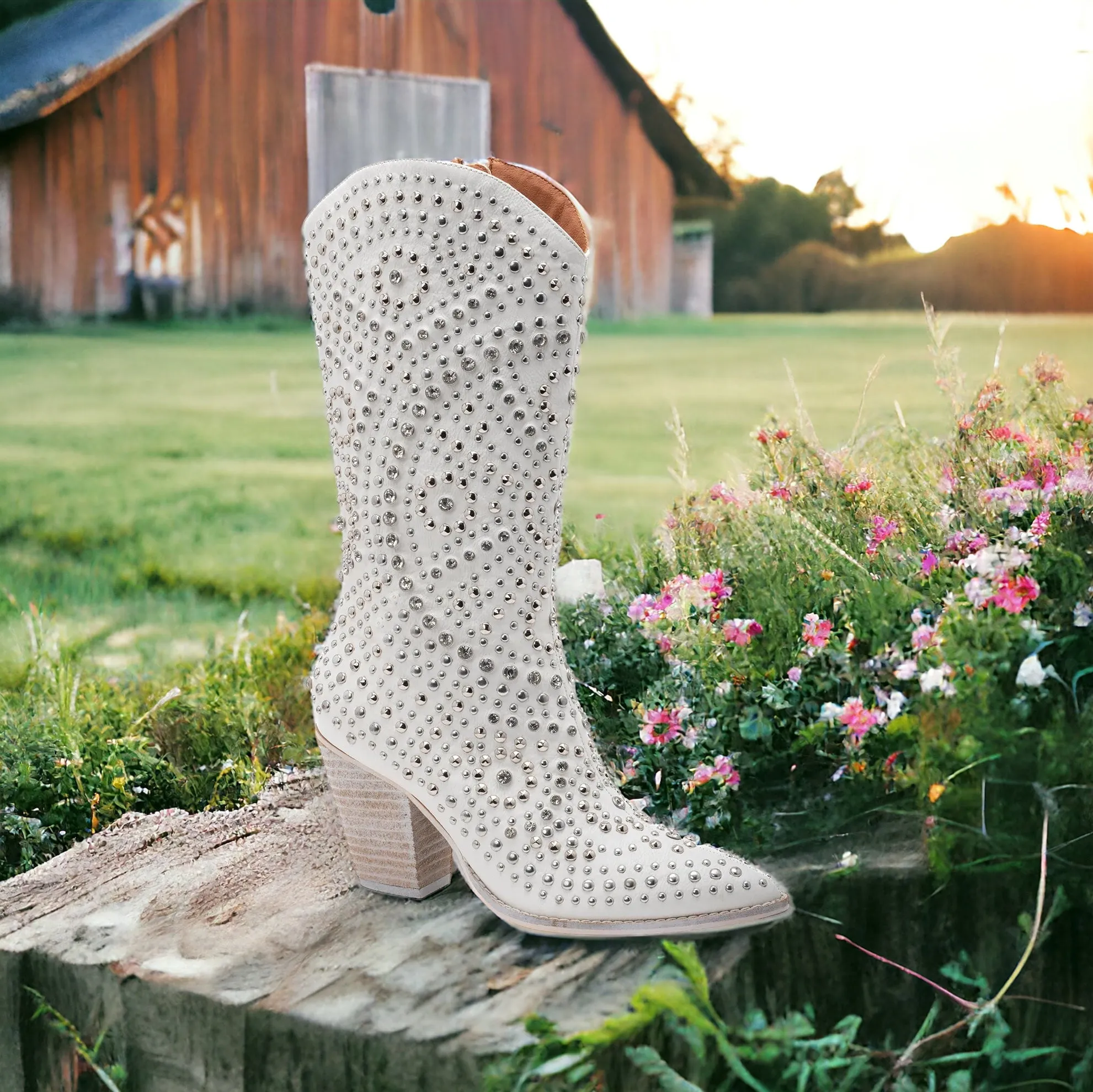 White Studded Boots