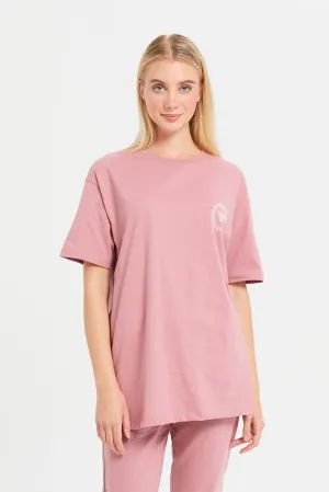 Women Pink Oversize Printed T-Shirt