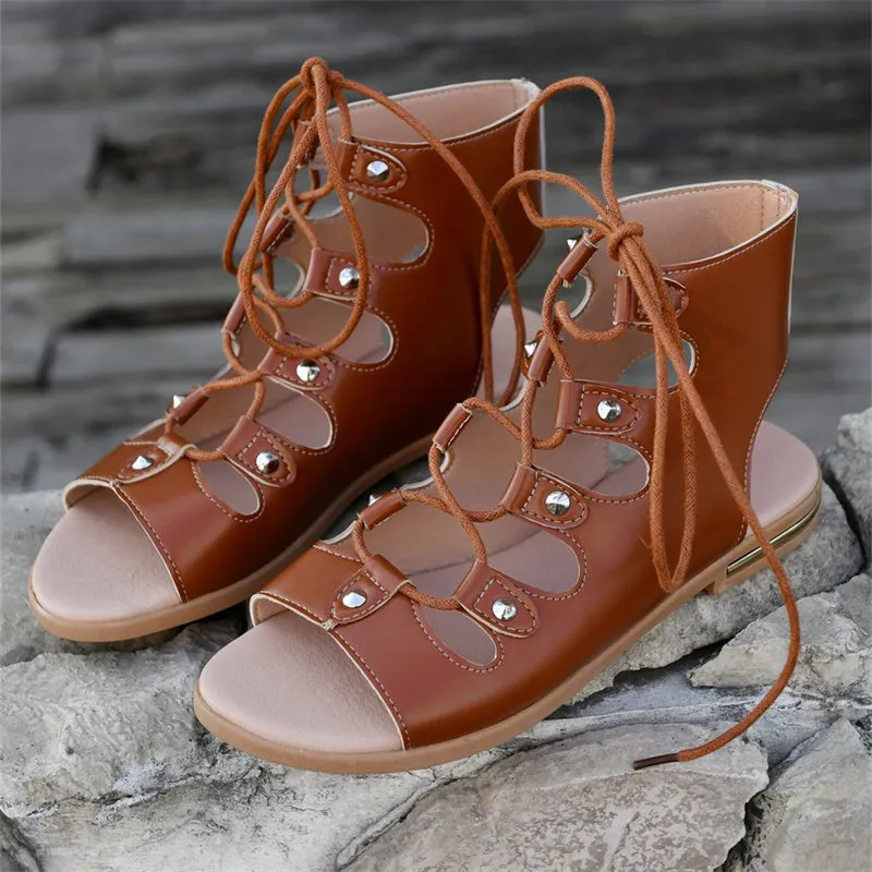 Women summer casual criss cross lace up flat sandals