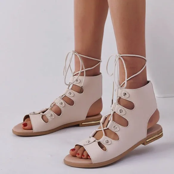 Women summer casual criss cross lace up flat sandals