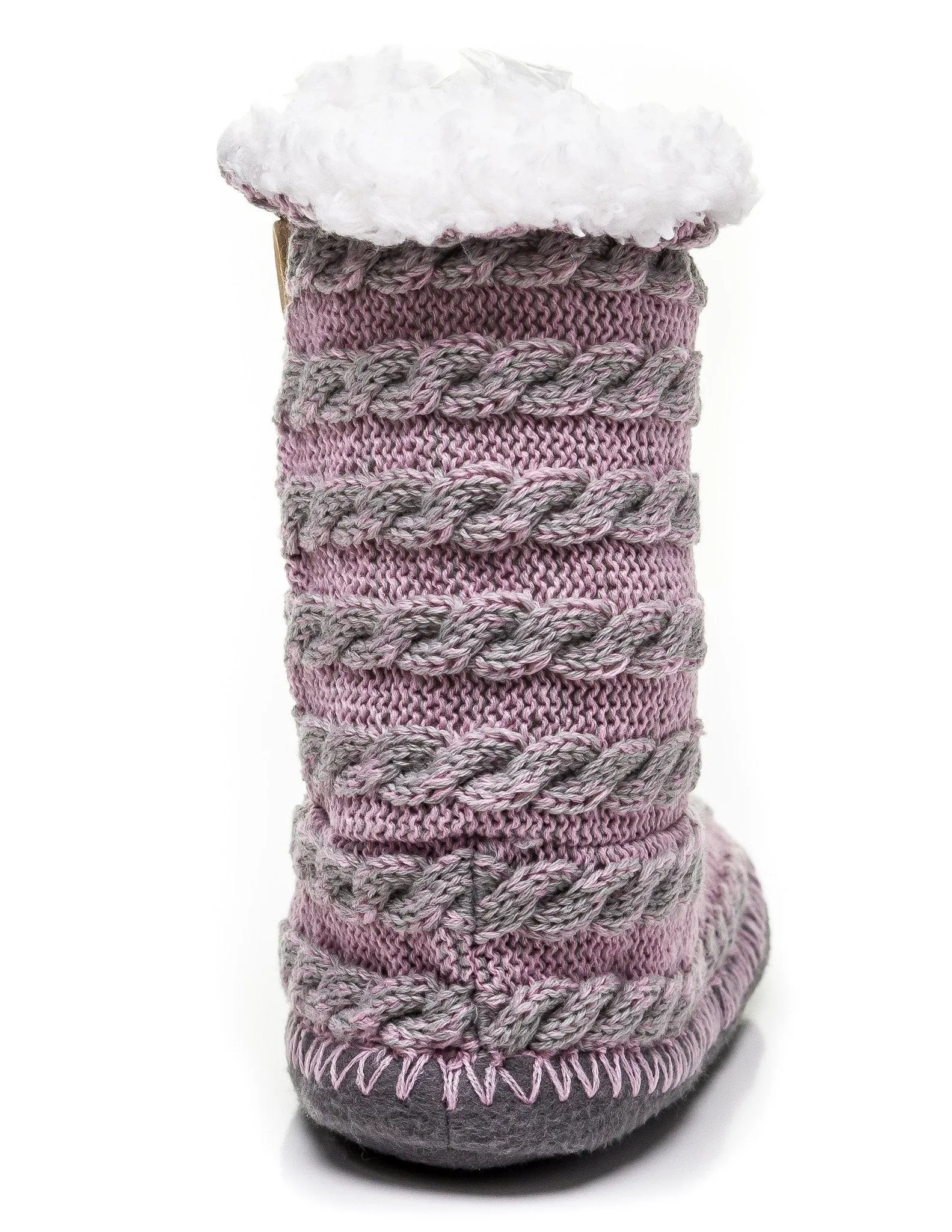 Women's Cable Knit Button Accent Indoor Boot Slippers - Pink/Gray