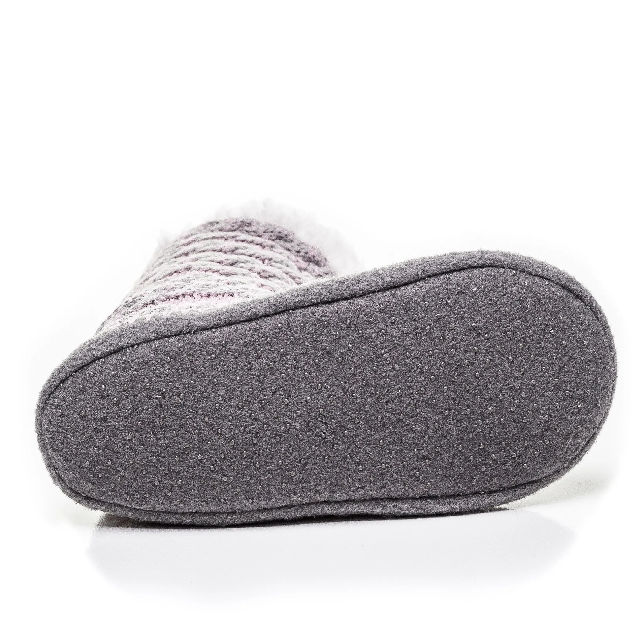 Women's Cable Knit Button Accent Indoor Boot Slippers - Pink/Gray