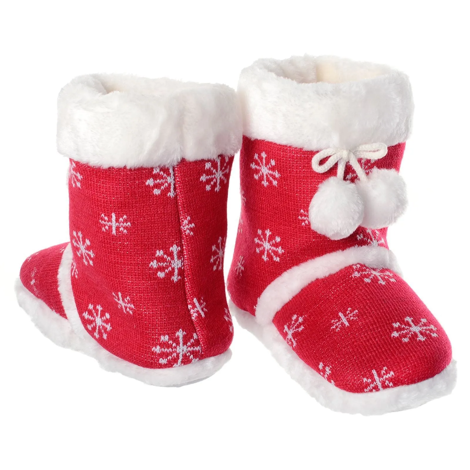 Womens Slipper Boots Soft Fleece Snowflakes Pom Poms