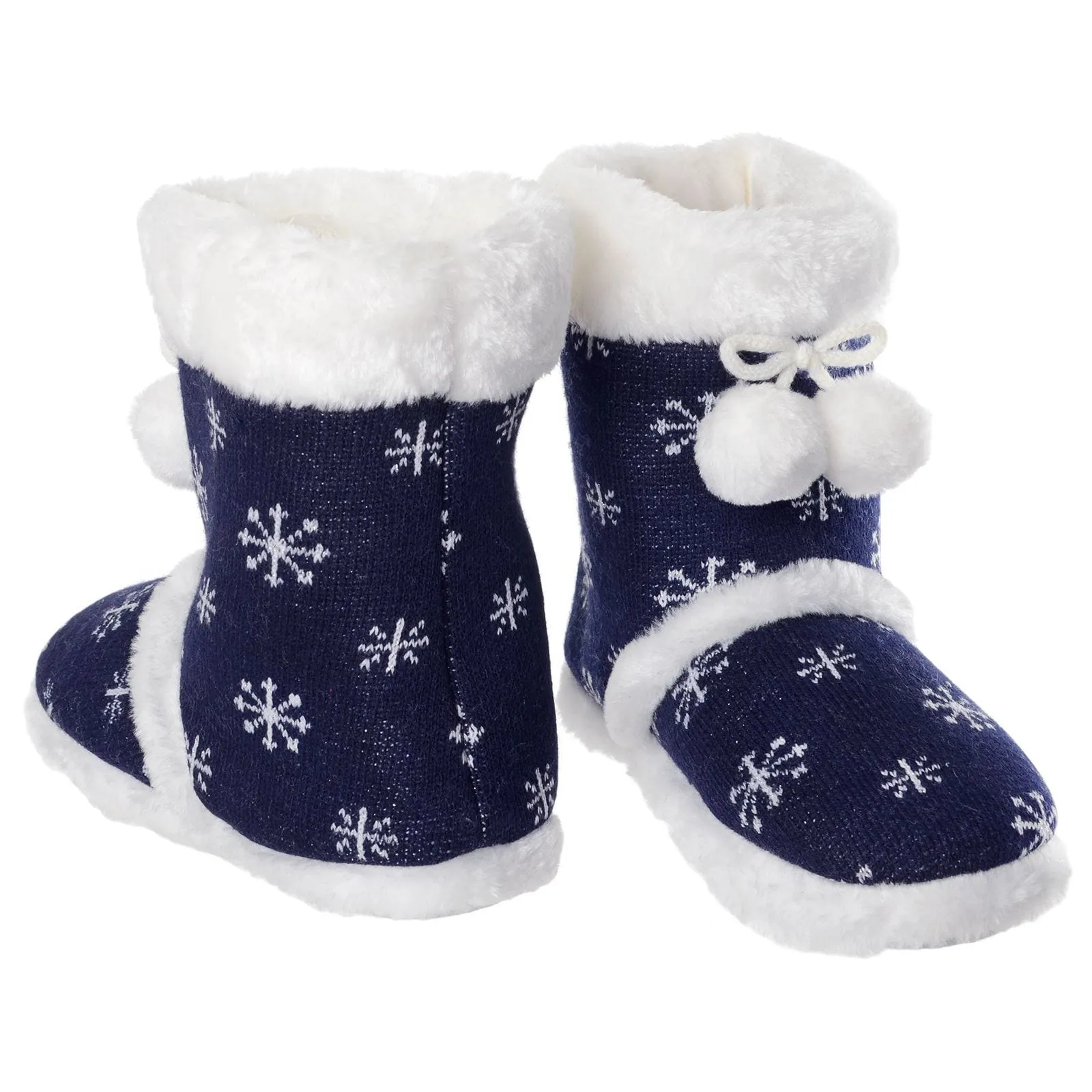 Womens Slipper Boots Soft Fleece Snowflakes Pom Poms