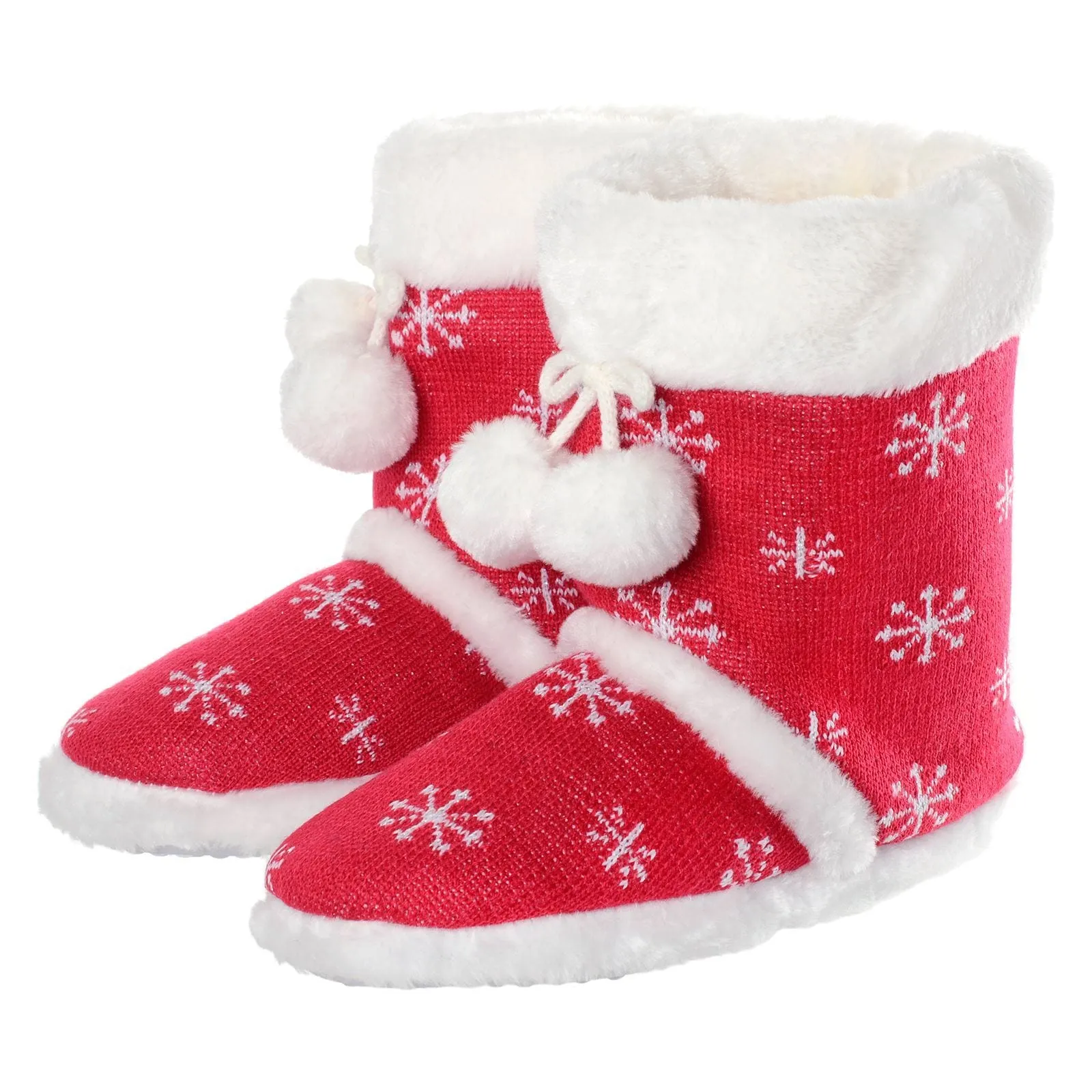 Womens Slipper Boots Soft Fleece Snowflakes Pom Poms