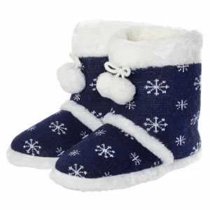 Womens Slipper Boots Soft Fleece Snowflakes Pom Poms